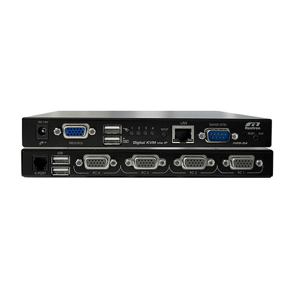 картинка Переключатель REXTRON IP KVM 4 порта D-Sub(15-pin) + PS/2 или USB, LAN 10/100, RS232, 2 USB FileTransfer, экранное OSD-меню, 4 кабеля 1,8м [FIPS-04C] 
