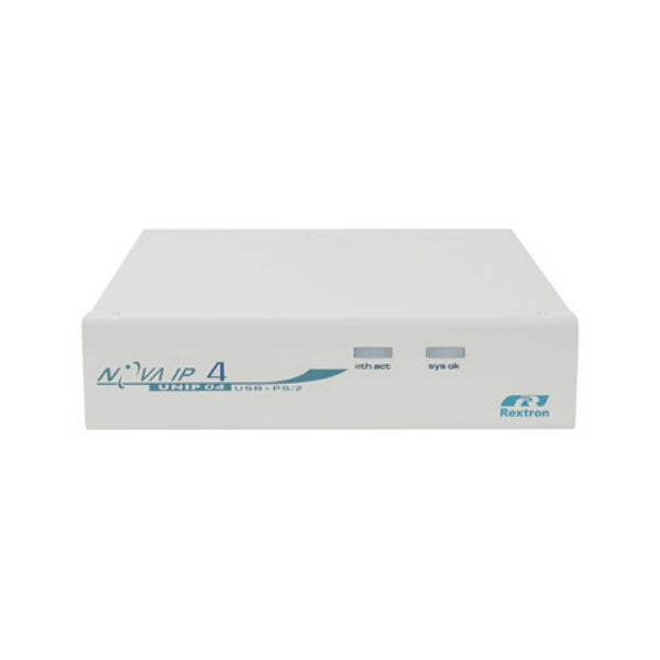 картинка Переключатель REXTRON IP KVM 1U, 4 порта D-Sub(15-pin) + PS/2 или USB, LAN 10/100, RS232, экранное OSD-меню, 4 кабеля 1,8м, комплект крепления 19" RKNP04 - опционально [UNIP-J04C] 