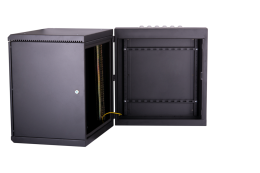 картинка Настенный двухсекционный шкаф 19", 9U, металлическая дверь, промышленный, степень защиты IP55, Ш600хВ504хГ600мм, черный. 